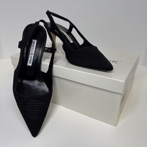 Manolo Blahnik Bretto Satin Slingback Pointy Toe Pumps EU 35.5